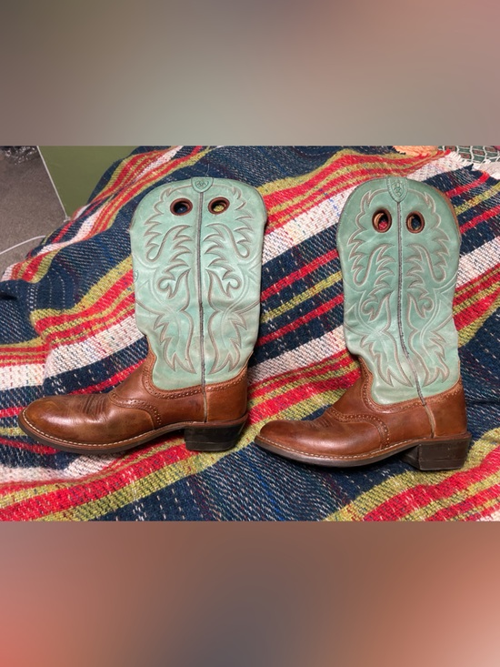 Ariat teal and brown classic pull on leather cowboy boots - Picture 4 of 10